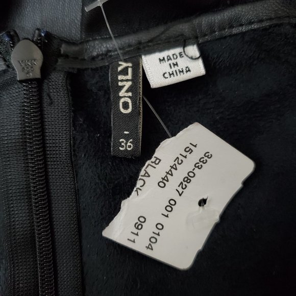 ONLY Sara Faux Leather Mix Dress Black 4 NWT - Picture 6 of 7